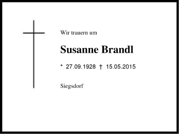 Traueranzeige von Susanne Brandl von Region Chiemgau