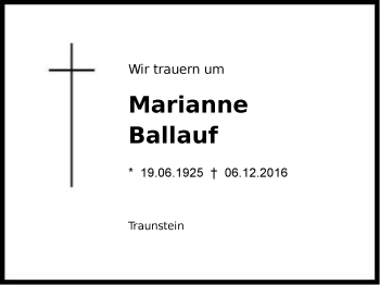 Traueranzeige von Marianne Ballauf von Region Chiemgau