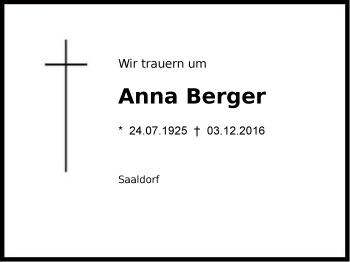 Traueranzeige von Anna Berger von Region Berchtesgadener Land