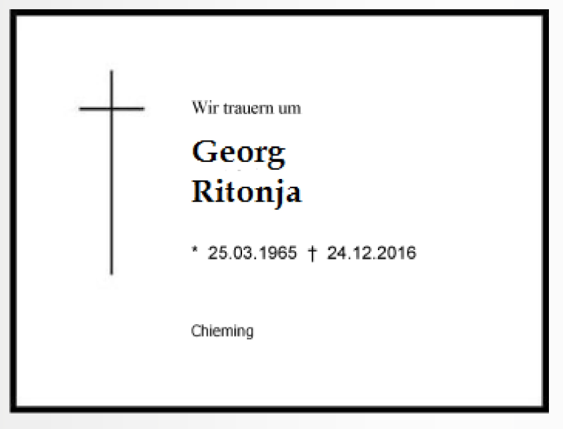  Traueranzeige für Georg Ritonja vom 30.12.2016 aus Region Chiemgau