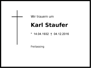 Traueranzeige von Karl Staufer von Region Berchtesgadener Land