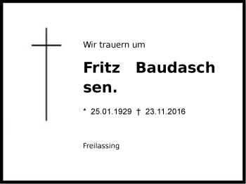 Traueranzeige von Fritz Baudasch sen. von Region Berchtesgadener Land