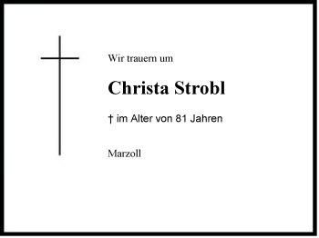Traueranzeige von Christa Strobl von Region Berchtesgadener Land