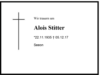 Traueranzeige von Alois Stitter von Region Chiemgau