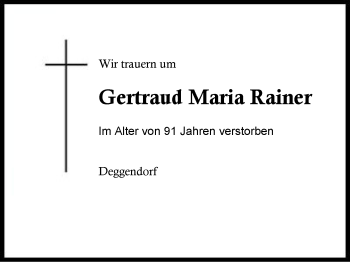 Traueranzeige von Gertraud Maria Rainer von Region Berchtesgadener Land