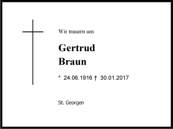 Traueranzeige von Gertrud  Braun von Region Chiemgau