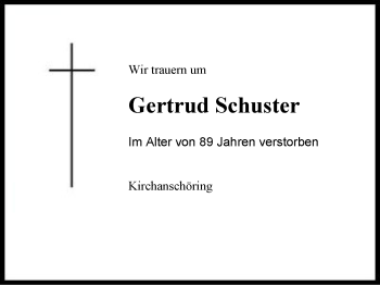 Traueranzeige von Gertrud Schuster von Region Berchtesgadener Land