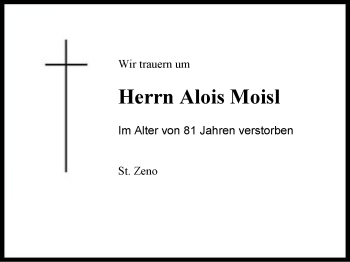 Traueranzeige von Alois Moisl von Region Berchtesgadener Land
