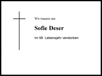 Traueranzeige von Sofie Deser von Region Chiemgau