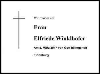 Traueranzeige von Elfriede Winklhofer von Region Berchtesgadener Land