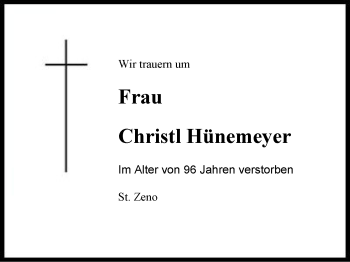 Traueranzeige von Christl Hünemeyer von Region Berchtesgadener Land