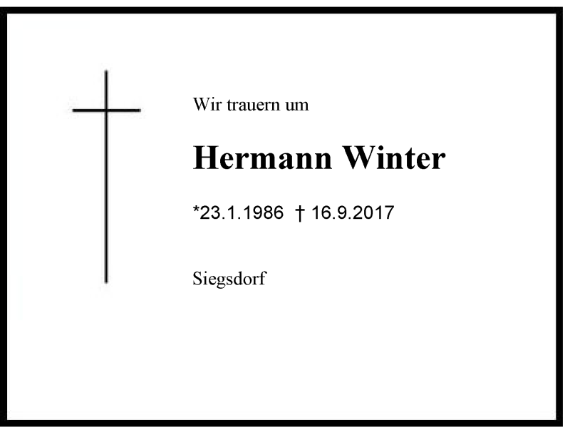 Traueranzeige für Hermann Winter vom 20.09.2017 aus Region Chiemgau