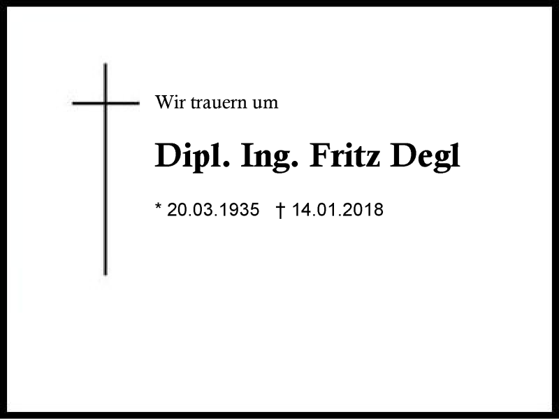  Traueranzeige für Fritz Degl vom 27.01.2018 aus Region Chiemgau