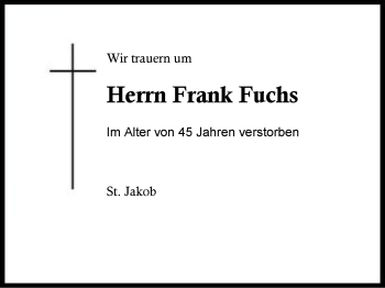 Traueranzeige von Frank Fuchs von Region Berchtesgadener Land