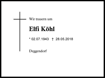 Traueranzeige von Elfi Köhl von Region Berchtesgadener Land