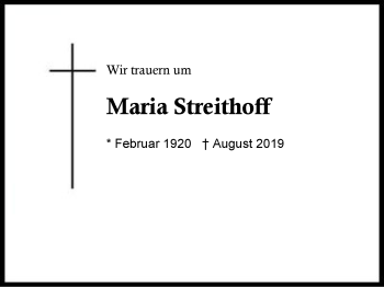 Traueranzeige von Maria Streithoff von Region Berchtesgadener Land
