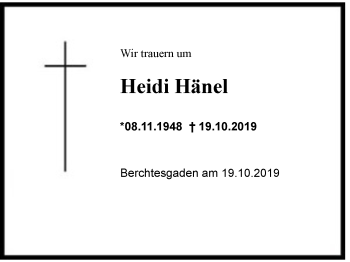 Traueranzeige von Heidi  Hänel von Region Berchtesgadener Land
