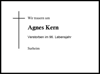 Traueranzeige von Agnes Kern von Region Berchtesgadener Land