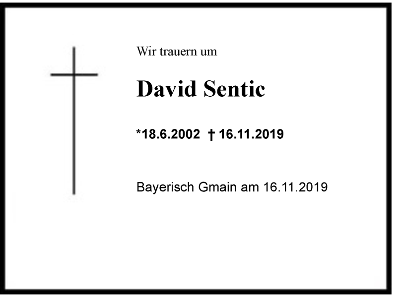  Traueranzeige für David Sentic vom 20.11.2019 aus Region Berchtesgadener Land