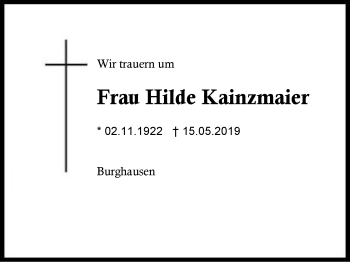 Traueranzeige von Hilde Kainzmaier von Region Berchtesgadener Land