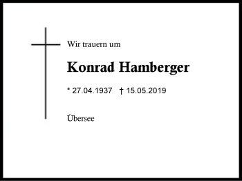 Traueranzeige von Konrad Hamberger von Region Chiemgau