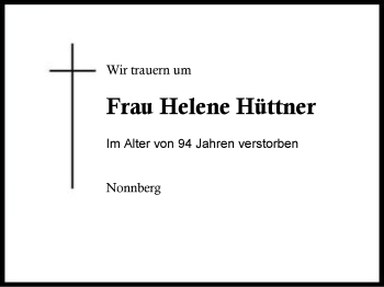 Traueranzeige von Helene Hüttner von Region Berchtesgadener Land