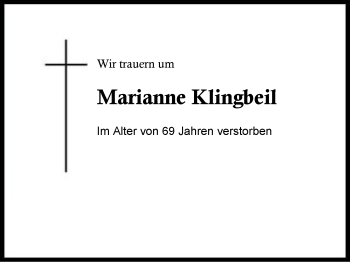 Traueranzeige von Marianne Klingbeil von Region Berchtesgadener Land