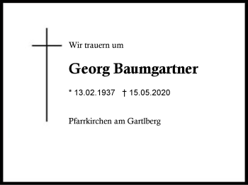 Traueranzeige von Georg Baumgartner von Region Berchtesgadener Land