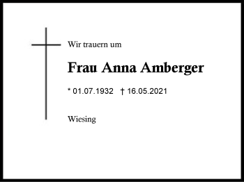 Traueranzeige von Anna Amberger von Region Berchtesgadener Land