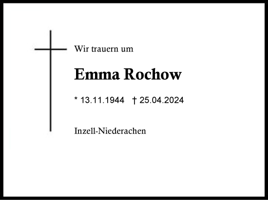 Traueranzeige von Emma Rochow von Region Chiemgau