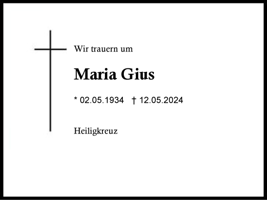 Traueranzeige von Maria Gius von Traunstein