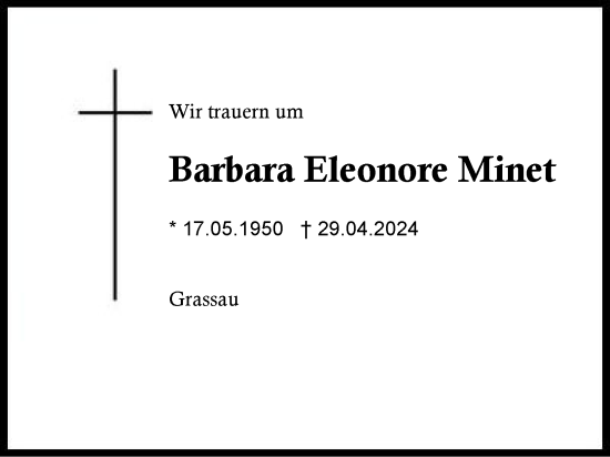Traueranzeige von Barbara Eleonore Minet von Region Chiemgau