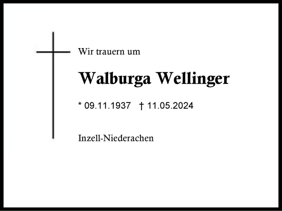 Traueranzeige von Walburga Wellinger von Region Chiemgau