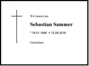 Traueranzeige von Sebastian Sammer von Region Chiemgau