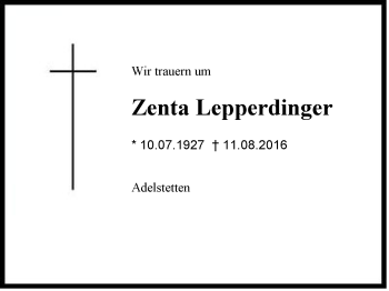 Traueranzeige von Zenta Lepperdinger von Region Berchtesgadener Land