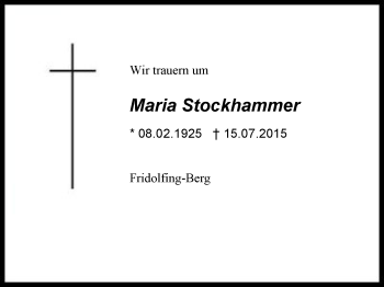 Traueranzeige von Maria Stockhammer von Region Berchtesgadener Land