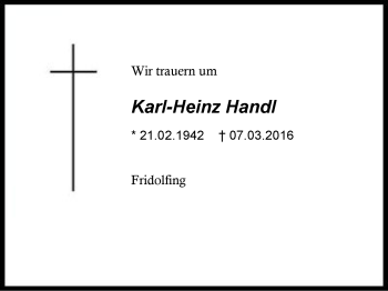 Traueranzeige von Karl-Heinz Handl von Region Berchtesgadener Land