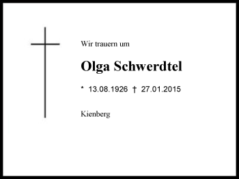 Traueranzeige von Olga Schwerdtel von Region Chiemgau