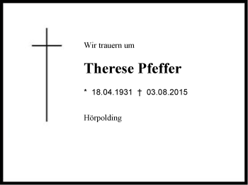 Traueranzeige von Therese Pfeffer von Region Chiemgau
