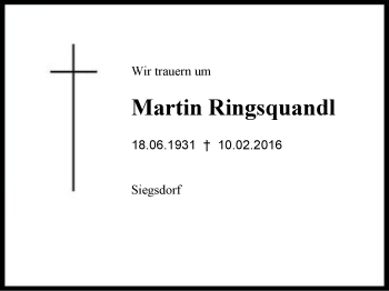 Traueranzeige von Martin Ringsquandl von Region Chiemgau