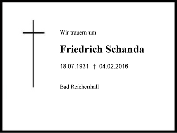 Traueranzeige von Friedrich Schanda von Region Berchtesgadener Land
