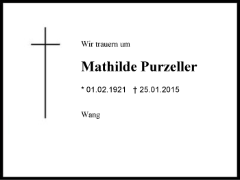 Traueranzeige von Mathilde Purzeller von Region Chiemgau