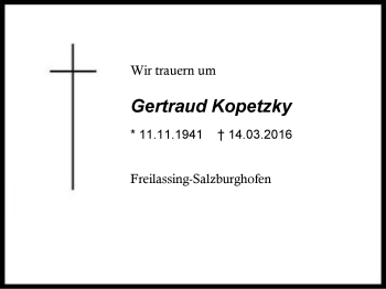 Traueranzeige von Gertraud Kopetzky von Region Berchtesgadener Land