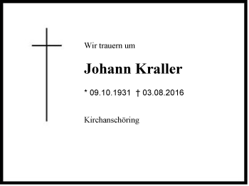 Traueranzeige von Johann Kraller von Region Chiemgau