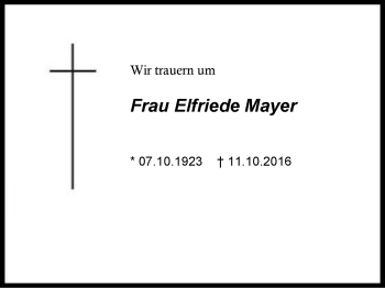 Traueranzeige von Elfriede Mayer von Region Berchtesgadener Land
