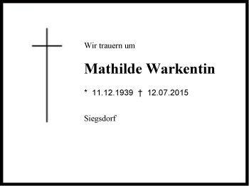 Traueranzeige von Mathilde Warkentin von Region Chiemgau
