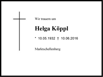 Traueranzeige von Helga Köppl von Region Berchtesgadener Land