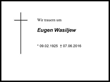 Traueranzeige von Eugen Wasiljew von Region Chiemgau