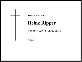 Traueranzeige von Heinz  Ripper von Region Berchtesgadener Land