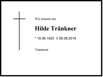 Traueranzeige von Hilde Tränkner von Region Chiemgau